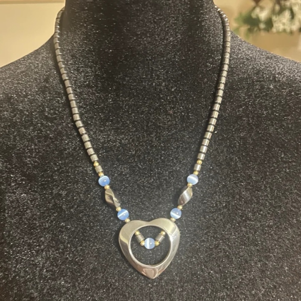 Silver and Blue Heart Pendant Necklace